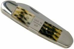 Case Canoe, Tang Stamp Series, Peach Seed Jig, Olive Green Bone 21514, 62131 SS Pocket Knife -KNIVESANDTOOLS Sales CE21514 04 case