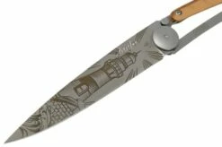 Deejo Tattoo 37g, Olive, Lighthouse 1CB000060 Pocket Knife -KNIVESANDTOOLS Sales DJ1CB000060 03 deejo