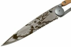 Deejo Wood One-Hand 37g Deer, Juniper Wood 1CB000546 Serrated Pocket Knife -KNIVESANDTOOLS Sales DJ1CB000546 03 deejo