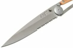Deejo Wood One-Hand 37g, Juniper Wood 1CB502 Serrated Pocket Knife -KNIVESANDTOOLS Sales DJ1CB502 03 deejo