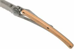 Deejo Wood One-Hand 37g, Juniper Wood 1CB502 Serrated Pocket Knife -KNIVESANDTOOLS Sales DJ1CB502 07 deejo