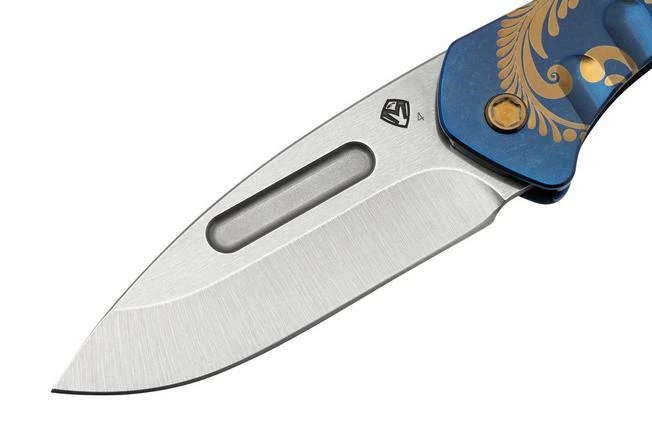 Medford Prae Slim, S45VN Tumbled Drop Point Blade, Blue Bronze Acanthus Handle Pocket Knife 5 Medford Prae Slim, S45VN Tumbled Drop Point Blade, Blue Bronze Acanthus Handle Pocket Knife - Image 3