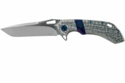 Olamic Wayfarer 247 Tanto Satin, Jeweled Handle Timascus Inlay, Blue Hardware