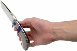 Olamic Wayfarer 247 Tanto Satin, Jeweled Handle Timascus Inlay, Blue Hardware -KNIVESANDTOOLS Sales OC24 M390 005 09 olamic