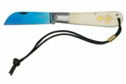 Otter Anchor Knife SET 173 KN Large Blued Carbon, Bone, Brass Anchor, Leather Strap, Pocket Knife