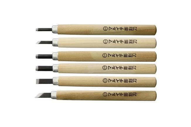 Yoshiharu KL-6 Maruichi Japanese Wood Carving Knives, Set Of 6 In Plastic Case 3 Yoshiharu KL-6 Maruichi Japanese Wood Carving Knives, Set Of 6 In Plastic Case